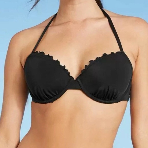 2/$30 Shade & Shore Black Women's Bikini Top Bra Size 34D - Picture 1 of 8